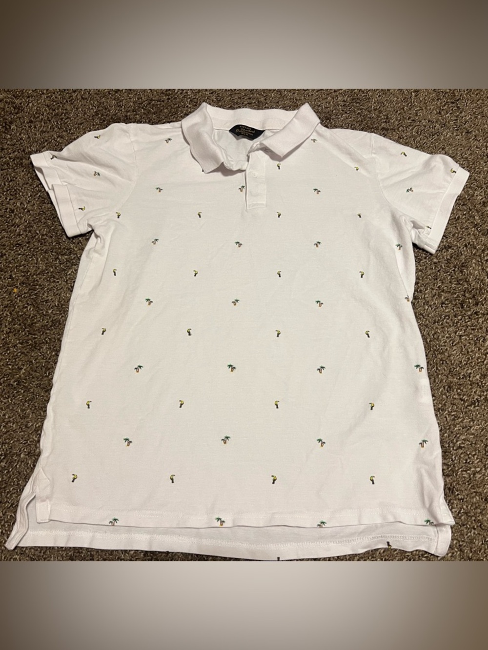 Cotton On White Polo with Palm & Tucan Embroidery